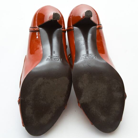 J.Crew Mary Jane Spectator Peep Toe Heels Size 8 in Ember Patent Leather Italy - Picture 6 of 6